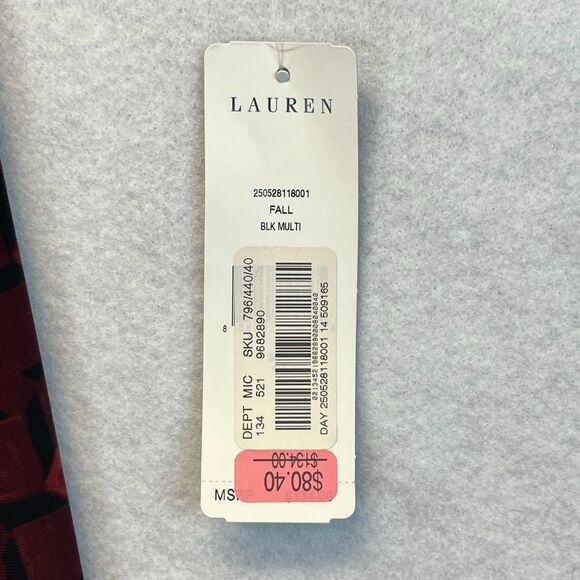 NWT LAUREN RALPH LAUREN Sheath Dress Sz 14 Red Geometric Ruched Midi 3/4 Sleeve - Picture 8 of 16